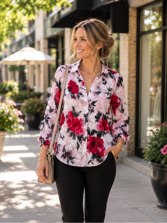 Karl Lagerfeld Tops - Karl Lagerfeld Paris Floral Jacquard Popover Blouse